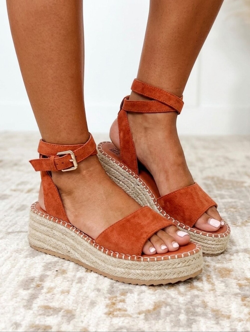 Beast Fashion Everly Orange Espadrille Platform Wedge Sandals NIB 7.5 Faux Suede